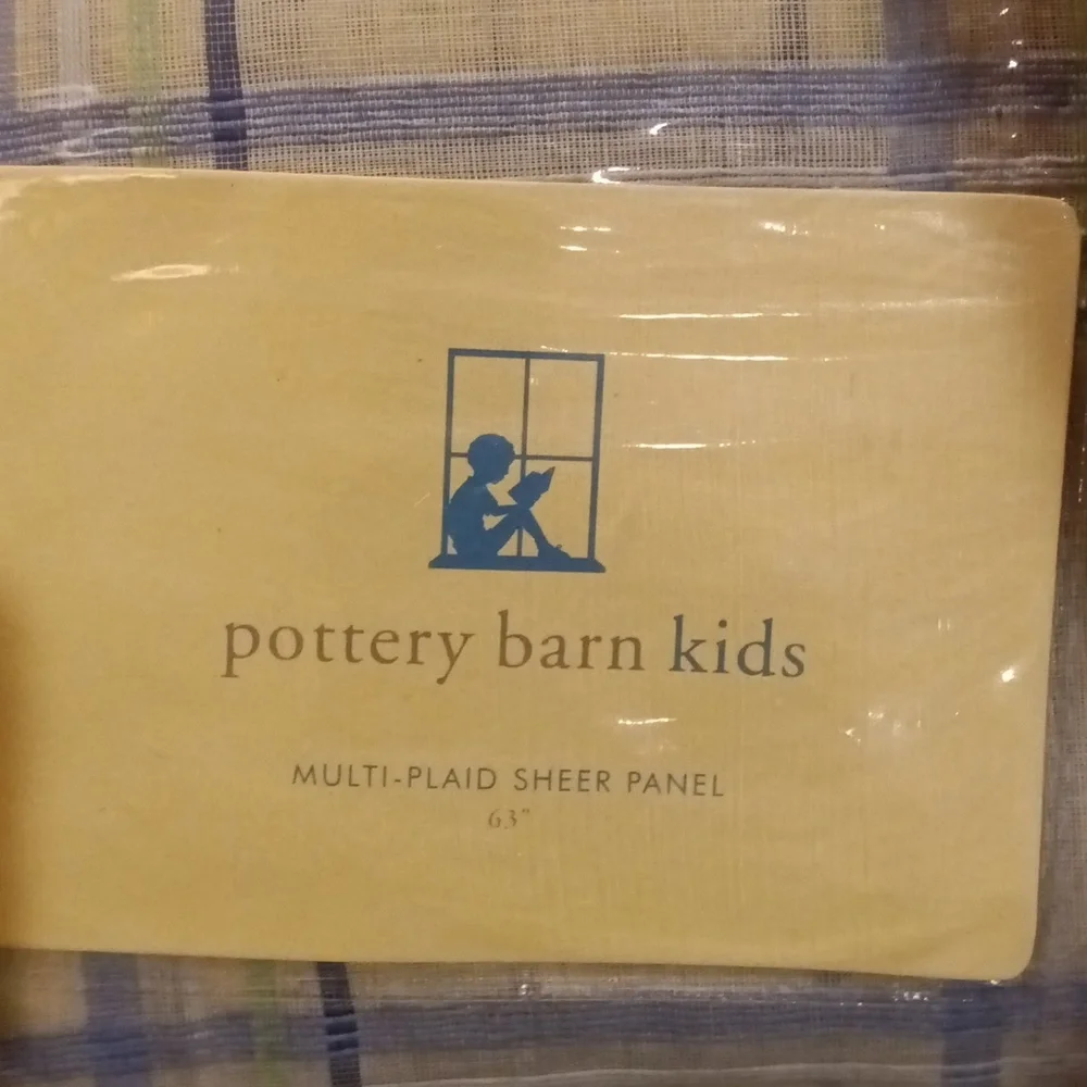 NEW Pottery Barn Kids SINGLE Multi-Plaid Sheer Panel White/Green/Blue 63x44